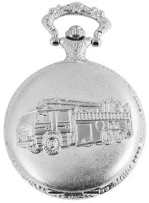 Produktbild von Taschenuhr Motiv Feuerwehrauto silberfarben Quartzwerk Analog Savonnette