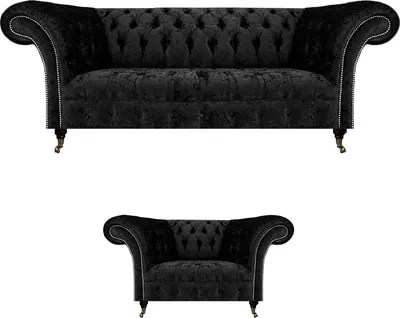 Produktbild von Schwarz Komplett Chesterfield Polstersitz Einrichtung Luxus Wohnzimmer