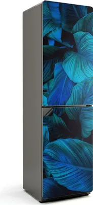 Produktbild von Blätter in Blautönen – Magnetische Kühlschrank Abdeckung – Dekorfolie magnetisch Küche – Kühlschrank Magnet Deko – selbstklebende Magnettafel – Magnetfolie für Kühlschranktür – 60x205 cm