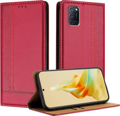 Produktbild von Handyhülle für OPPO A52 A72 A92 4G Leder Flip Klappbare Schutzhülle mit Standfunktion Rot
