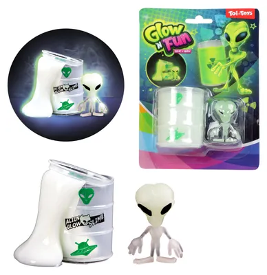Productafbeelding van Toi-Toys 35808A - GLOW N FUN: Olievat met slijm & Alien Slime, buitenaards speelslijm