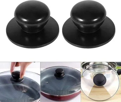 Immagine prodotto di Set universale di manopole per coperchi da cucina - acciaio inossidabile - 2 pezzi (nero) .
