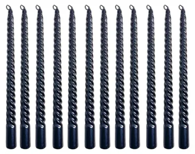 Konische Kerzen, 12er Set, 25 cm, schwarz, geruchslos