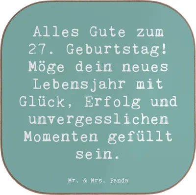 Produktbild von Mr. & Mrs. Panda Untersetzer für Gläser Spruch 27. Geburtstag - Meeresbrise - Geschenk, Tischuntersetzer, Happy Birthday, Tassenuntersetzer, Lebensjahr, Geburtstagskarte