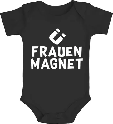Produktbild von Babybody für Jungen lustige Aufschrift Frauenmagnet kurzarm Baumwolle Moonworks® schwarz 0-3 Monate