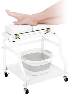 Fußstütze für Pediküre mit Rollen, Fußbadewagen, verstellbar, schwarz