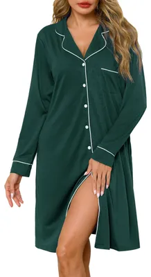 Immagine prodotto di Solidchoice - Camicia da notte da donna in cotone, maniche lunghe e scollo a V