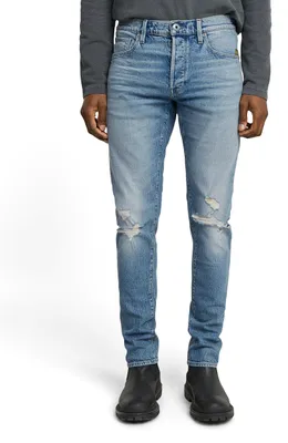 Immagine prodotto di G-STAR Jeans slim fit da uomo, modello 3301, colore blu (blu vintage, effetto "destroyed", codice prodotto 51001-D936-H1)