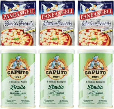 Produktbild von 3x Paneangeli Lievito Scheibe Degli Angeli Hefe + 3x Caputo Lievito Secco 100% Italienisch Trockenhefe 100g