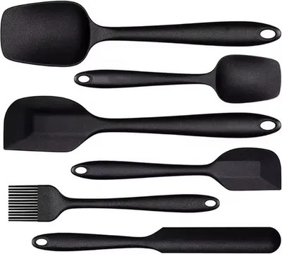 Immagine prodotto di CHPN - Set di spatole in silicone - Paletta per frittelle - Spatola in silicone - Cucchiaio da cucina in silicone - Set da 6 pezzi - Nero - Utensili da cucina - Cucchiaio da cucina - Cucchiaio - Pennello da pasticceria