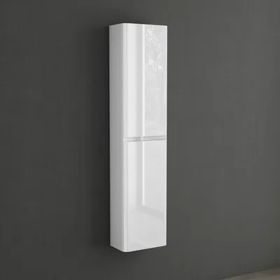 Produktbild von Mai & Mai Seitenschrank Badezimmerschrank mit 2 Türen und 4 Fächern BTH: 35x20x150 cm Hochschrank Badregal Allzweckschrank in Glänzend Weiß Lucca
