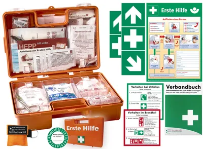 Produktbild von Verbandskoffer (K) Typ N - INKL. 90° ARRETIERUNG -Komplettpaket- Erste Hilfe -akt. DIN 13157 (Betriebe) INKL. Notfallbeatmung + Aufkleber + Aushang