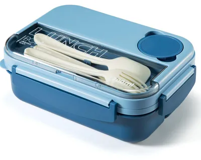 Produktbild von Lunchbox, 1300 ml, Bento-Lunchbox für Erwachsene und Kinder, Lunchbox mit 4 Fächern, 4-in-1-Behälter zur Zubereitung von Mahlzeiten mit Gabel und Löffel, mikrowellen- und spülmaschinenfest.