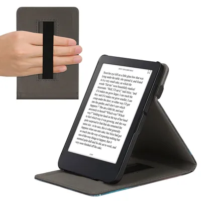 Produktbild von kwmobile Hülle kompatibel mit Kobo Clara 2E / Tolino Shine 4 Hülle - Case mit Schlaufe und Ständer - Galaxie Baum Wiese Blau Grau Schwarz