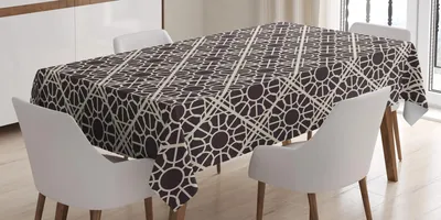 Produktbild von ABAKUHAUS Ethnisch Tischdecke, Traditionelle arabische Lacy Stil Geometrische Kreise in Boho Oriental Effects, 140 x 200 cm, Seal Brown und Elfenbein