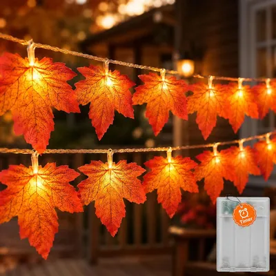 Productafbeelding van 3M 20LED herfstdecoratie lichtsnoer batterij met timer - Herfstlichtketting
