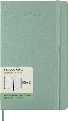 Obrázek produktu pro Moleskine 18měsíční týdenní diář 2026/2027, L/A5, 1 týden = 1 strana, pravá strana linkovaná, pevná vazba, šalvějově zelená