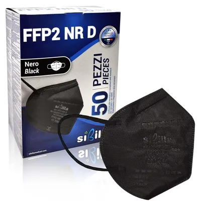 Imagen del producto de Mascarilla FFP2 negra, 50 unidades, de 5 capas, plegable, sin válvula, para uso diario