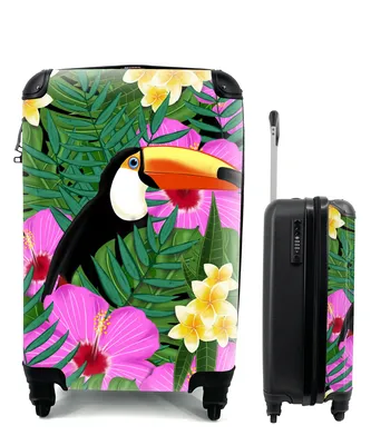 Produktbild von MuchoWow® Koffer Handgepäck Trolley Rollkoffer Kleine Reisekoffer mit 4 Rollen - Frühling Illustration Tukan - Cabin Size < 55x40x23 cm & 55x40x20 cm - Fotokoffer - Kabinenkoffer - Boardgepäck - Reise-Box - Reisekoffer - Reisegepäck - Koffer mit Bild - Trolley für Kinder