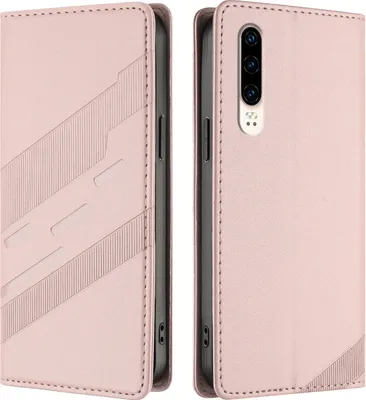 Produktbild von Hülle für Huawei P30, Kunstleder Brieftaschen Handyhülle mit Kartenfach und Standfunktion Pink
