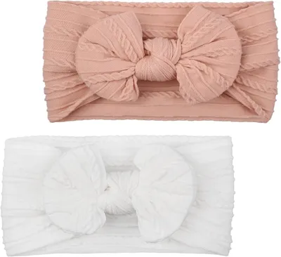 Imagen del producto de Diademas elásticas para bebés, 2 unidades, blancas y rosas, para bebés y niños
