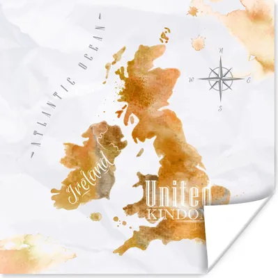 Produktbild von MuchoWow® Poster Weltkarte - England - Aquarell 75x75 cm - Wand Dekoration