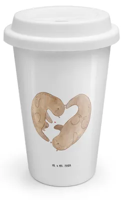 Produktbild von Mr. & Mrs. Panda Thermobecher To Go Otter Herz - Weiß - Geschenk, Liebe, keramik kaffeebecher, Seeotter, ToGo, Trinkbecher