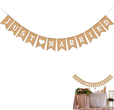 Just Married Wimpelkette Boho-Stil, 3,5 m, Filzbuchstaben, schwarz
