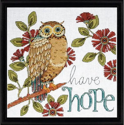 Produktbild von Design Works Kreuzstich Stickpackung "Hoffnungsvolle Eule", Zählmuster, 25x25cm