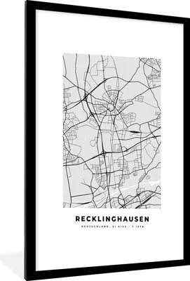 Produktbild von MuchoWow® Gerahmtes Poster Karte - Stadtplan - Deutschland - Recklinghausen - Karte 60x90 cm - Poster mit Schwarzem Bilderrahmen Wandposter Rahmen Foto Bilder - Dekoration - Wandposter Wohnzimmer - Hochwertig
