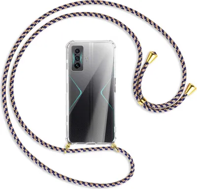 Produktbild von Handykette Backcover-Schutzhülle mit Band (Metall goldfarben) für Xiaomi Poco F4 GT - blau+beige