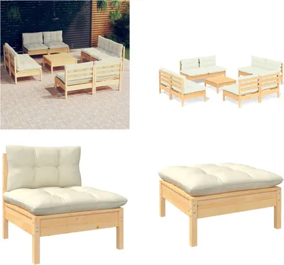 Obrázek produktu pro vidaXL 9dílná zahradní lounge souprava s krémovými polštáři borovice - zahradní lounge souprava - zahradní lounge soupravy - lounge souprava - lounge soupravy