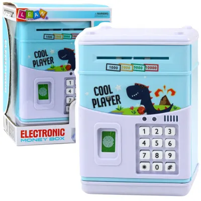 Image de Coffre-fort électronique Atm Pin Tirelire Pour Enfants Dinosaure Bleu