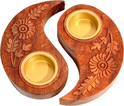Produktbild von Yin Yang Teelichthalter geschnitzt aus Holz Yin Yang tealight Holder Carved from Wood