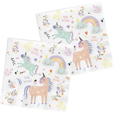 Image de Serviettes Unicorns & Rainbows 33x33cm - 20 pièces