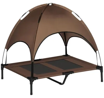 Produktbild von Erhöhtes Hundebett mit Baldachin Outdoor Kaffee 92 x 76 x 90 cm