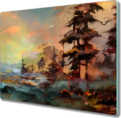 Produktbild von Coloray Schneidebrett Herdabdeckplatte 60x52 cm Kochplattenabdeckung Hackbrett Küchenbrett - Malerei Dorf Baum nach oben