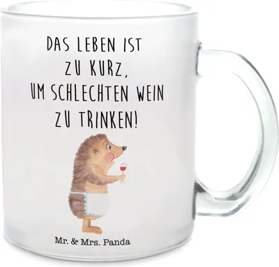Produktbild von Mr. & Mrs. Panda Haferl Igel Wein - Transparent - Geschenk, Rotwein, Tee Tasse, Lustige Sprüche, Weinglas, Teetasse, Spruch, Weinliebhaber, Weißwein, Pott, Motivtasse
