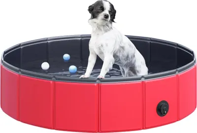 Produktbild von Hundepool - Faltbares Badebecken - Ø 160 x 30 cm - Rutschfest - Tragbar - Kunststoff - Für mittelgroße Hunde - Rot
