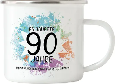Produktbild von Es Dauerte 90 Jahre Um So Wunderbar Zu Werden Emaille Tasse Geburtstagsgeschenk 90 Jahre Alt Humor
