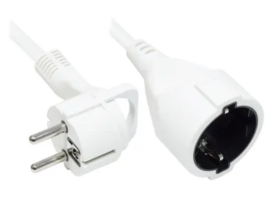 Produktbild von Verlängerung Schutzkontakt-Flachstecker Typ E+F (CEE 7/7, gewinkelt) an Buchse Typ F (CEE 7/3, gerade), weiß, 1,50 mm², 5 m, Good Connections®