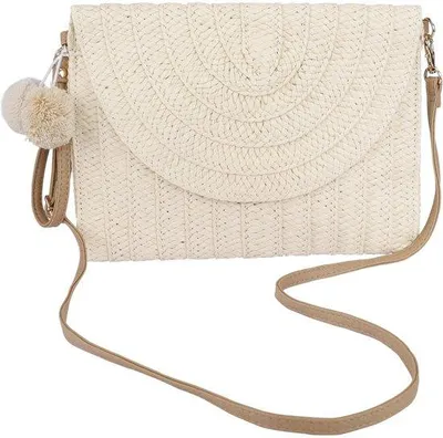 Immagine prodotto di Pochette da spiaggia estiva in paglia stile boho da donna con tracolla removibile
