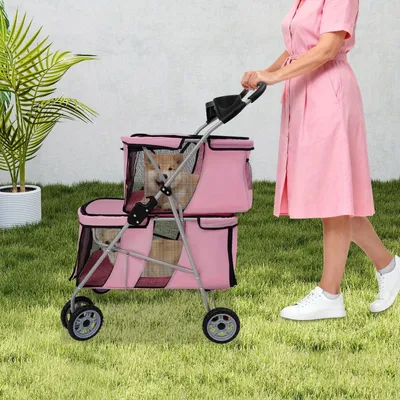 Produktbild von Tierbuggy – Zweistufig – Zusammenklappbar – 55x69x101 cm – Für kleine und mittelgroße Hunde