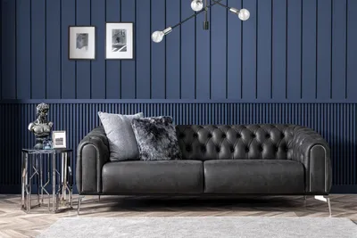 Produktbild von Viersitzer Sofa 4 Sitzer Chesterfield Kunstleder Schwarz Wohnzimmer