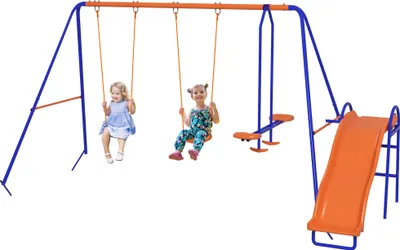Produktbild von Outsunny Kinderschaukel, 4-in-1-Kinderschaukel mit 2 Einzelschaukeln, 1 Gleitschaukel, 1 Rutsche, verstellbares Seil und UV-Schutz, für den Außenbereich, mehrfarbig