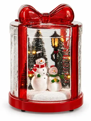 Immagine prodotto di Scena natalizia in una scatola di vetro da regalo, con illuminazione a LED e 2 pupazzi di neve – 13 × 13 × 17 cm