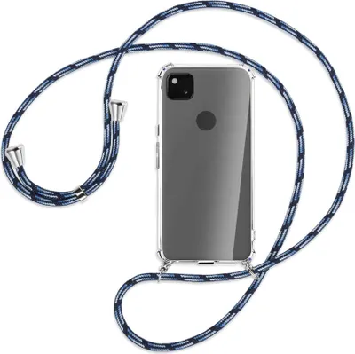 Produktbild von Handykette Backcover-Schutzhülle mit Band (Metall silberfarben) für Google Pixel 4a - Blautöne