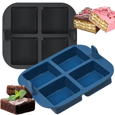 Produktbild von Silikon Backform für Heißluftfritteuse 2 Stück Mini Eckig Blau Grau 4er Set