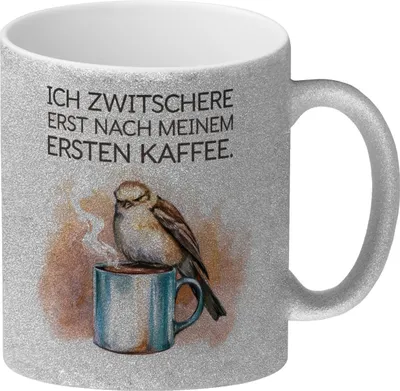 Produktbild von Erst Kaffee, dann Zwitschern Glitzer-Kaffeebecher mit Vogel auf Kaffeetasse
