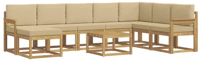 Produktbild von vidaXL Outdoor-Sofagarnitur mit Kissen 9 pcs Weiß und Beige